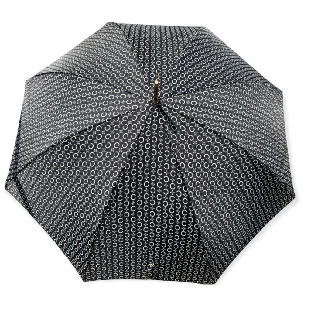 セリーヌ ナイロン 黒×ベージュ Cマカダム柄 日傘